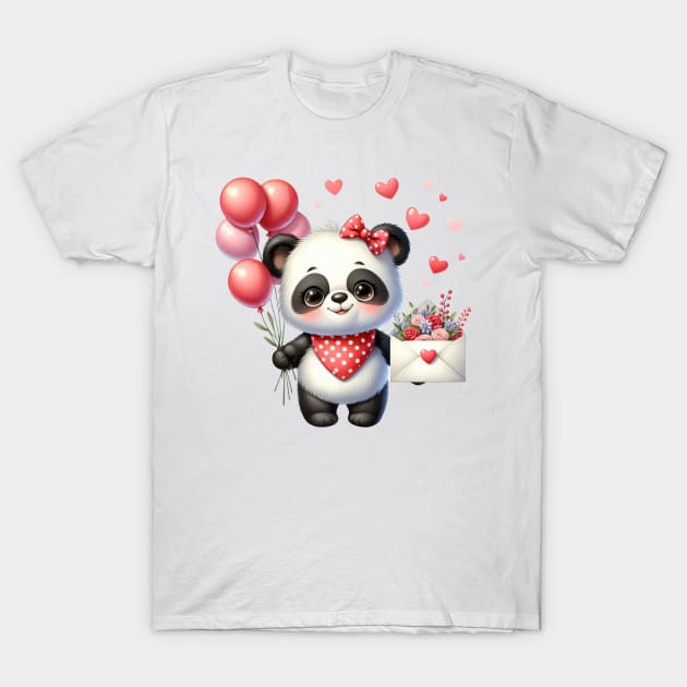 Valentine Love Panda Bear T-Shirt by Chromatic Fusion Studio